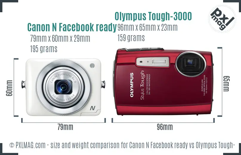 Canon N Facebook ready vs Olympus Tough-3000 size comparison