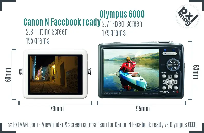 Canon N Facebook ready vs Olympus 6000 Screen and Viewfinder comparison