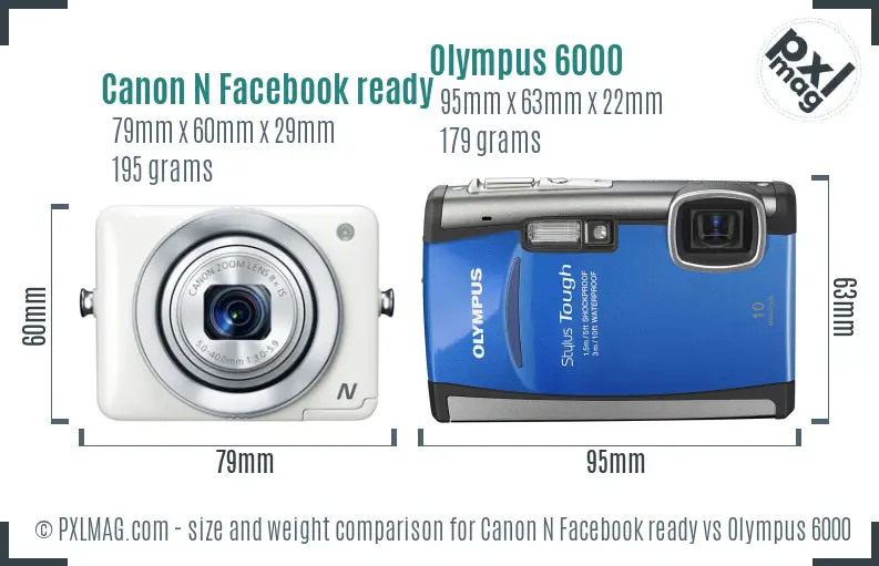Canon N Facebook ready vs Olympus 6000 size comparison