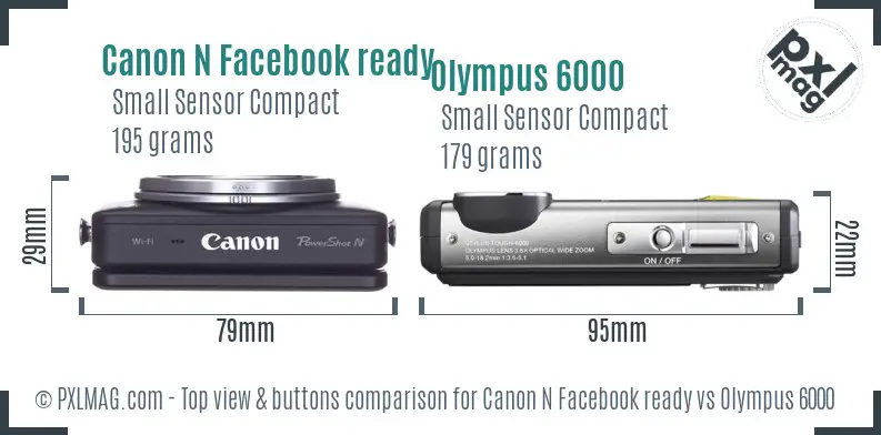 Canon N Facebook ready vs Olympus 6000 top view buttons comparison