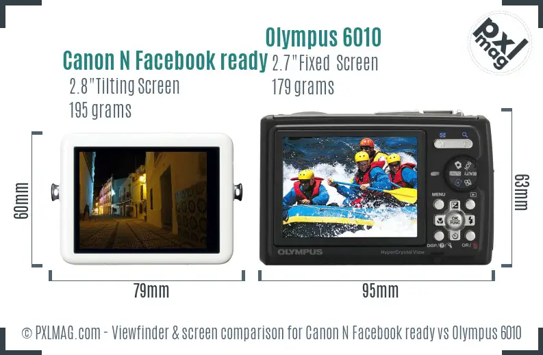 Canon N Facebook ready vs Olympus 6010 Screen and Viewfinder comparison