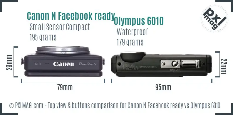 Canon N Facebook ready vs Olympus 6010 top view buttons comparison