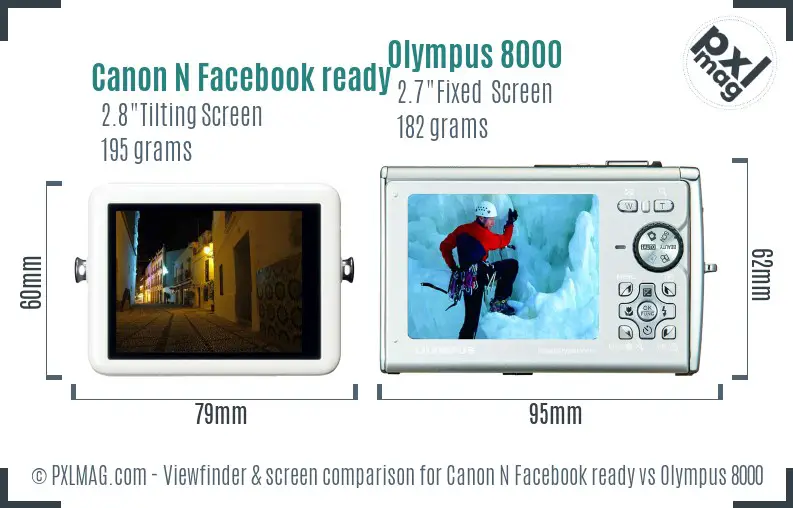 Canon N Facebook ready vs Olympus 8000 Screen and Viewfinder comparison