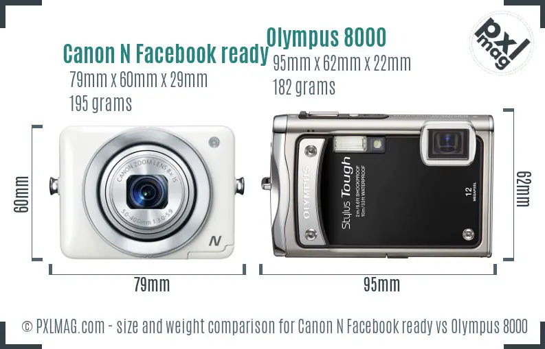 Canon N Facebook ready vs Olympus 8000 size comparison