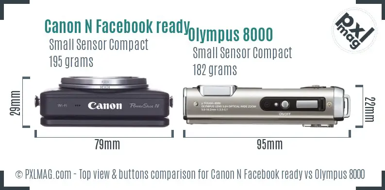 Canon N Facebook ready vs Olympus 8000 top view buttons comparison