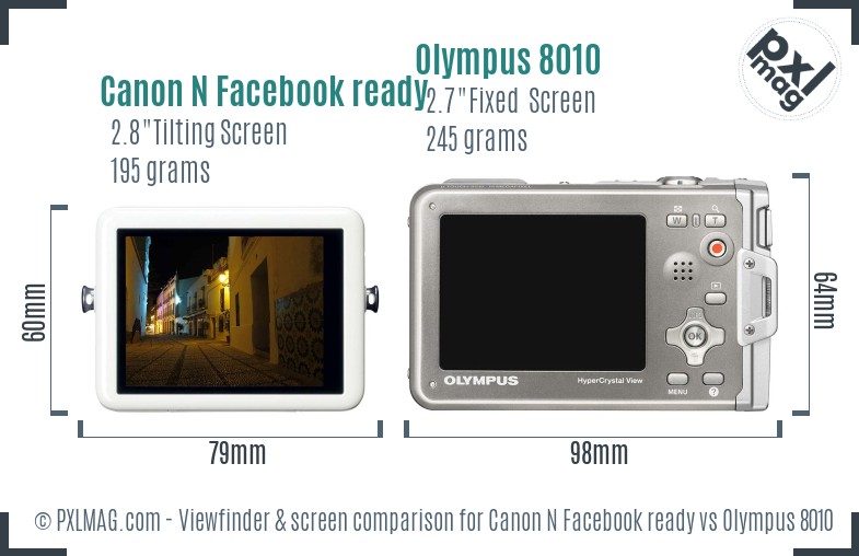 Canon N Facebook ready vs Olympus 8010 Screen and Viewfinder comparison
