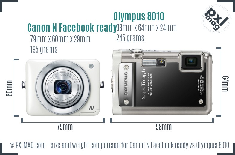 Canon N Facebook ready vs Olympus 8010 size comparison Canon N Facebook ready vs Olympus 8010 size comparison