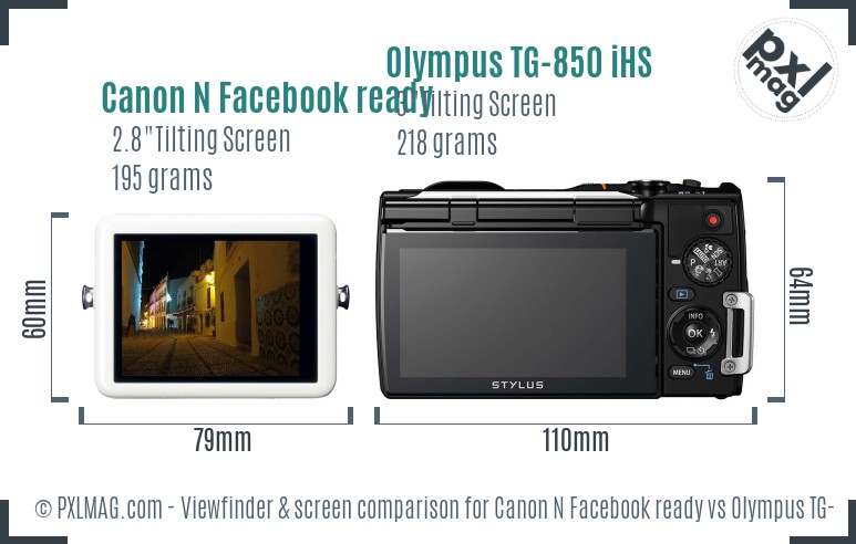 Canon N Facebook ready vs Olympus TG-850 iHS Screen and Viewfinder comparison