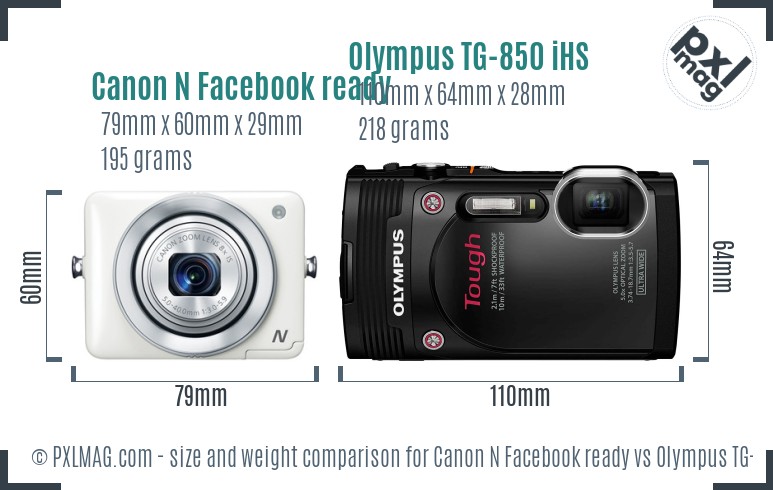 Canon N Facebook ready vs Olympus TG-850 iHS size comparison