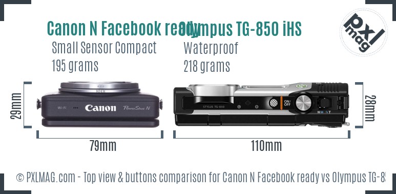 Canon N Facebook ready vs Olympus TG-850 iHS top view buttons comparison