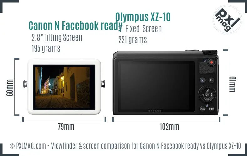 Canon N Facebook ready vs Olympus XZ-10 Screen and Viewfinder comparison
