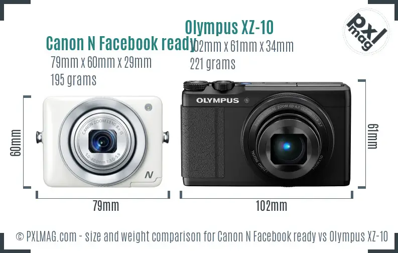 Canon N Facebook ready vs Olympus XZ-10 size comparison