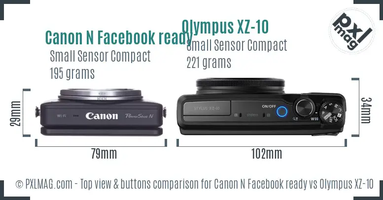 Canon N Facebook ready vs Olympus XZ-10 top view buttons comparison