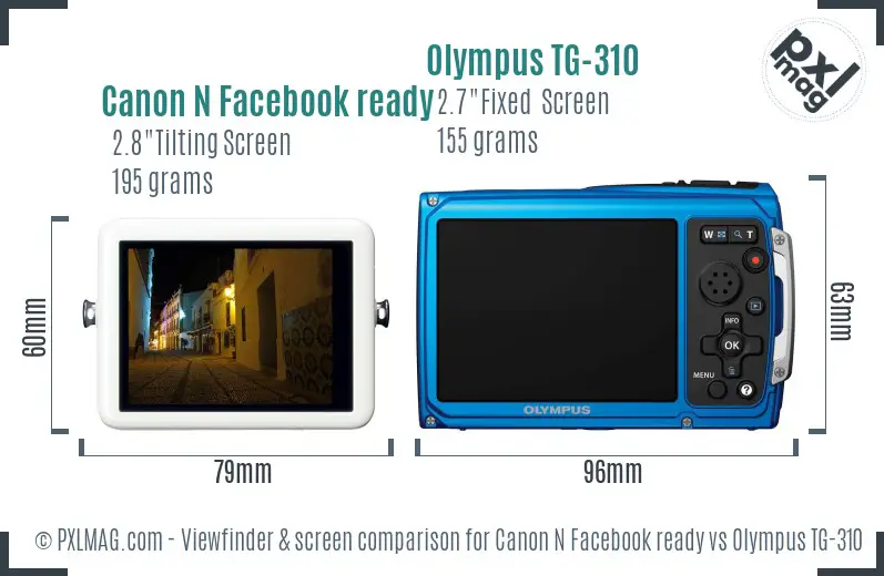 Canon N Facebook ready vs Olympus TG-310 Screen and Viewfinder comparison