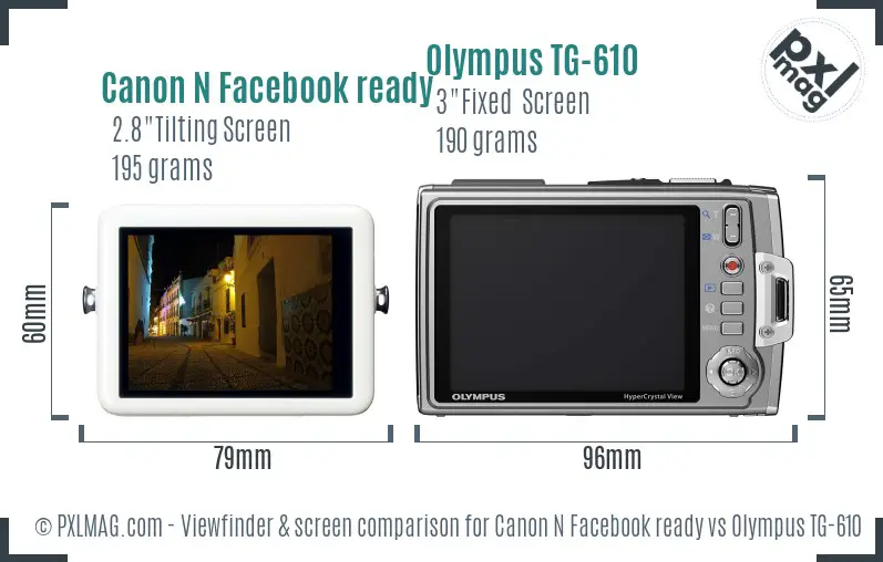 Canon N Facebook ready vs Olympus TG-610 Screen and Viewfinder comparison