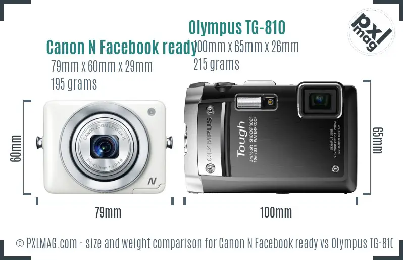 Canon N Facebook ready vs Olympus TG-810 size comparison