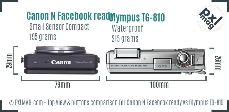 Canon N Facebook ready vs Olympus TG-810 top view buttons comparison