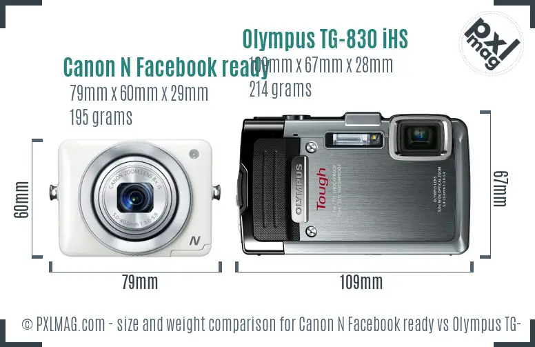 Canon N Facebook ready vs Olympus TG-830 iHS size comparison