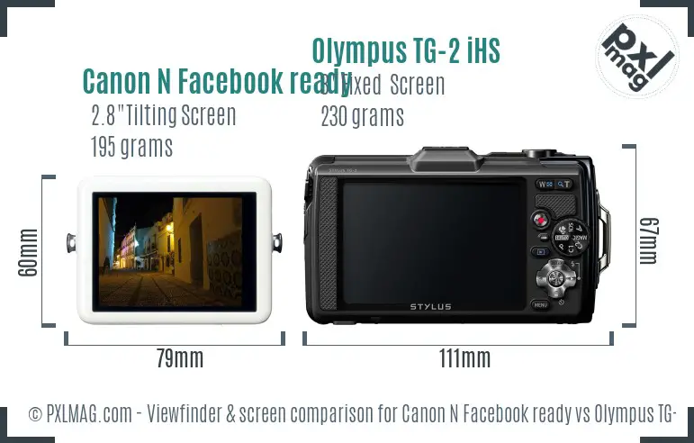 Canon N Facebook ready vs Olympus TG-2 iHS Screen and Viewfinder comparison