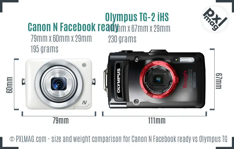 Canon N Facebook ready vs Olympus TG-2 iHS size comparison