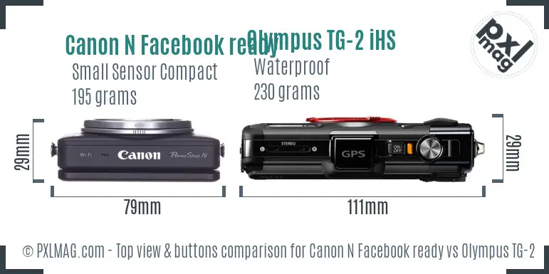 Canon N Facebook ready vs Olympus TG-2 iHS top view buttons comparison