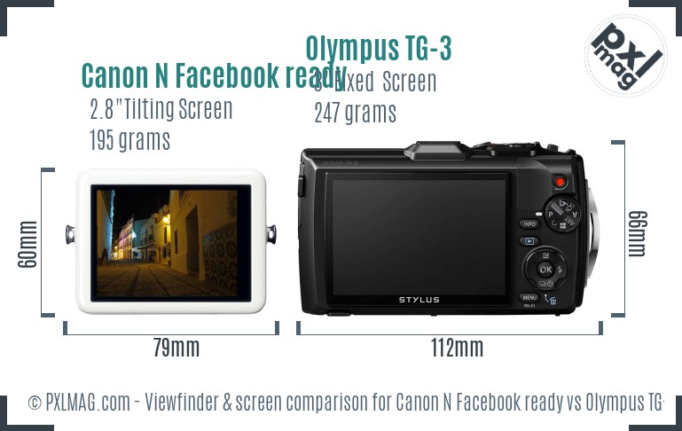 Canon N Facebook ready vs Olympus TG-3 Screen and Viewfinder comparison