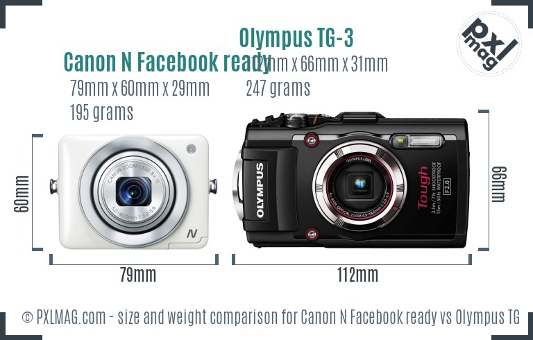 Canon N Facebook ready vs Olympus TG-3 size comparison