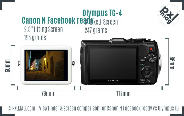 Canon N Facebook ready vs Olympus TG-4 Screen and Viewfinder comparison