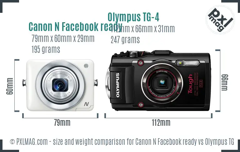 Canon N Facebook ready vs Olympus TG-4 size comparison