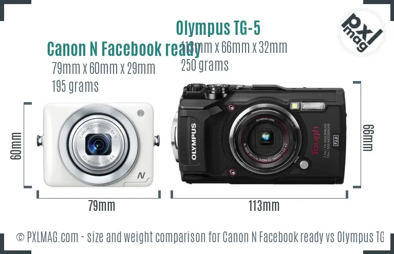 Canon N Facebook ready vs Olympus TG-5 size comparison