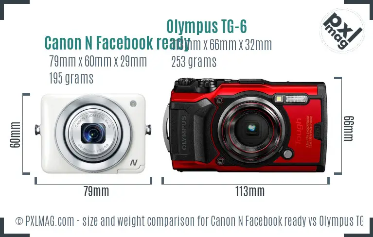 Canon N Facebook ready vs Olympus TG-6 size comparison Canon N Facebook ready vs Olympus TG-6 size comparison