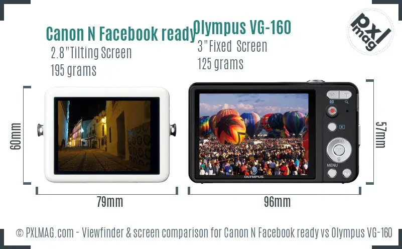 Canon N Facebook ready vs Olympus VG-160 Screen and Viewfinder comparison