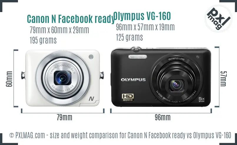 Canon N Facebook ready vs Olympus VG-160 size comparison