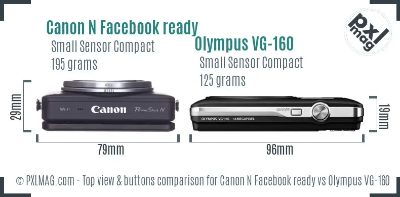 Canon N Facebook ready vs Olympus VG-160 top view buttons comparison