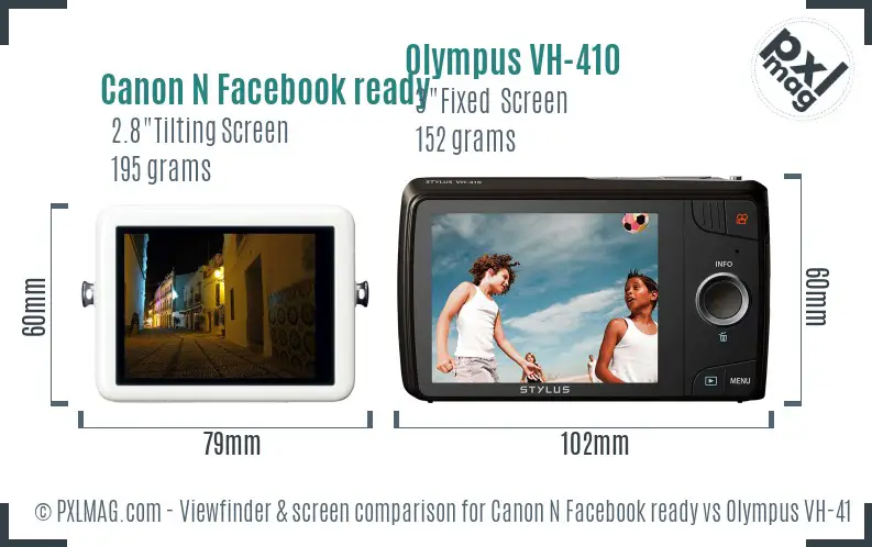 Canon N Facebook ready vs Olympus VH-410 Screen and Viewfinder comparison