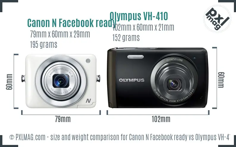 Canon N Facebook ready vs Olympus VH-410 size comparison