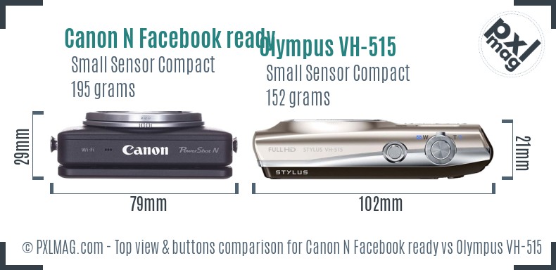 Canon N Facebook ready vs Olympus VH-515 top view buttons comparison