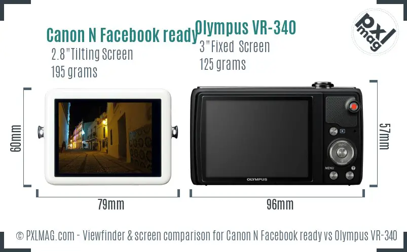 Canon N Facebook ready vs Olympus VR-340 Screen and Viewfinder comparison