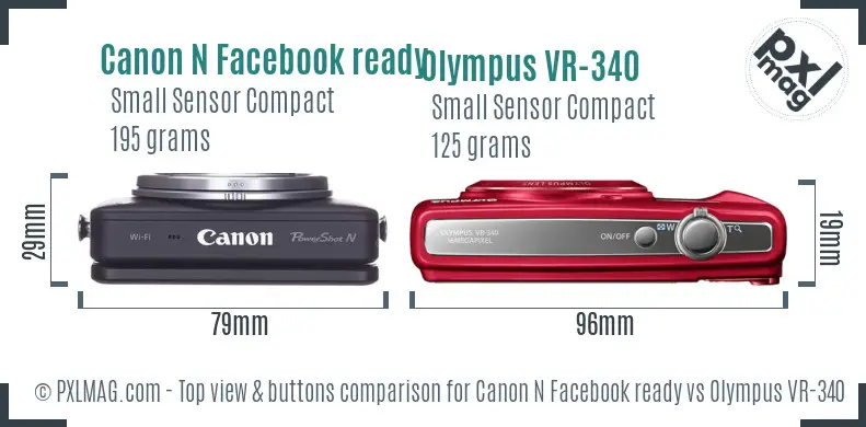 Canon N Facebook ready vs Olympus VR-340 top view buttons comparison