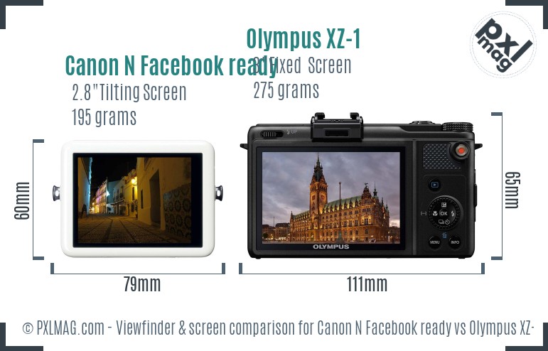 Canon N Facebook ready vs Olympus XZ-1 Screen and Viewfinder comparison