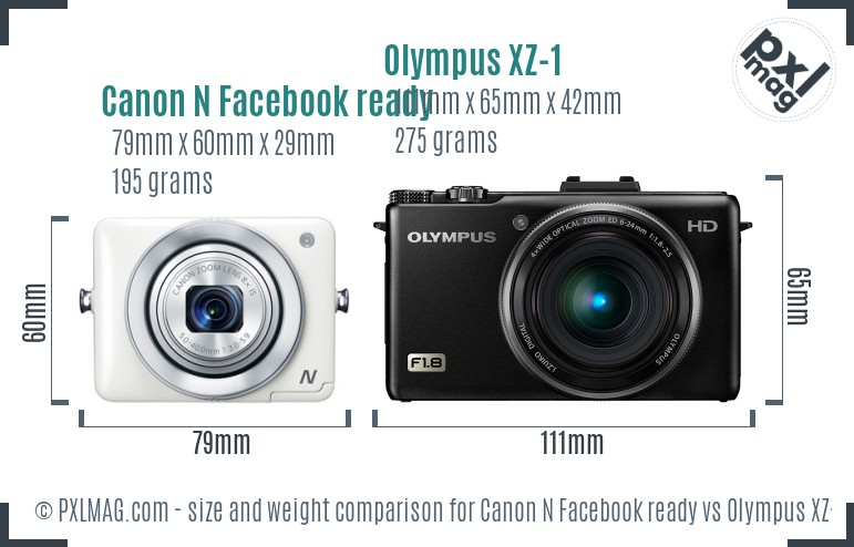 Canon N Facebook ready vs Olympus XZ-1 size comparison