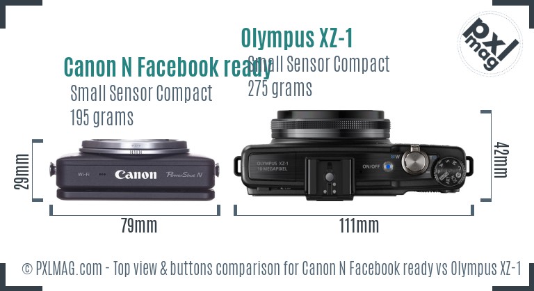 Canon N Facebook ready vs Olympus XZ-1 top view buttons comparison