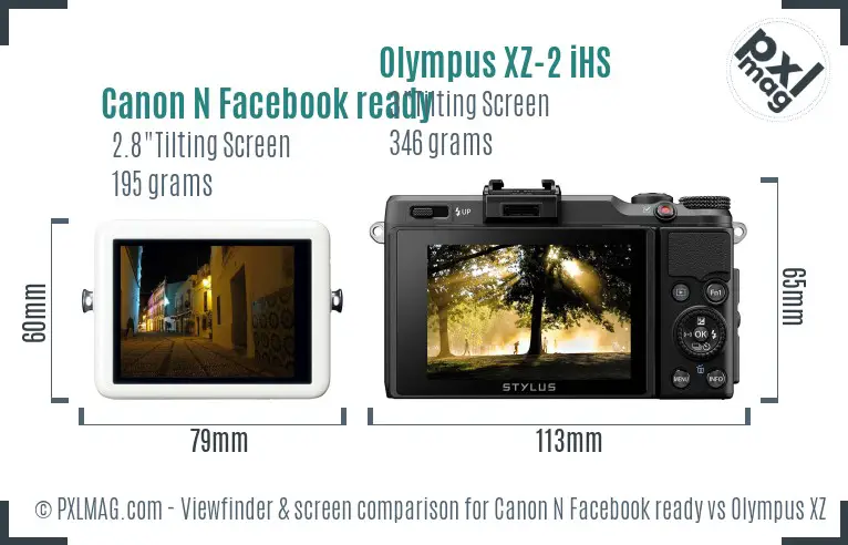 Canon N Facebook ready vs Olympus XZ-2 iHS Screen and Viewfinder comparison