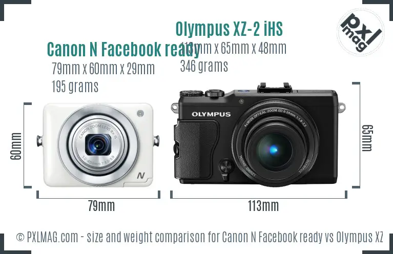 Canon N Facebook ready vs Olympus XZ-2 iHS size comparison