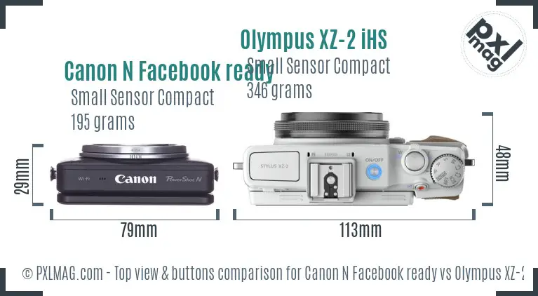 Canon N Facebook ready vs Olympus XZ-2 iHS top view buttons comparison