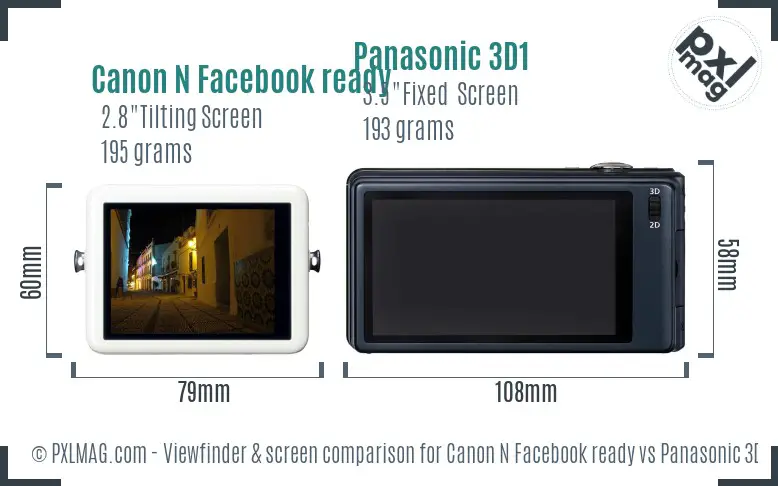 Canon N Facebook ready vs Panasonic 3D1 Screen and Viewfinder comparison