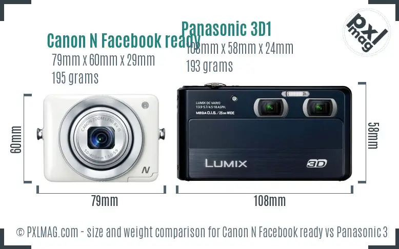 Canon N Facebook ready vs Panasonic 3D1 size comparison