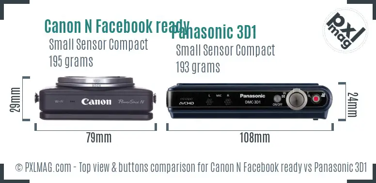 Canon N Facebook ready vs Panasonic 3D1 top view buttons comparison