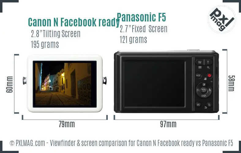 Canon N Facebook ready vs Panasonic F5 Screen and Viewfinder comparison Canon N Facebook ready vs Panasonic F5 Screen and Viewfinder comparison