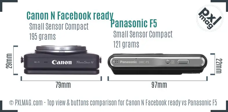 Canon N Facebook ready vs Panasonic F5 top view buttons comparison Canon N Facebook ready vs Panasonic F5 top view buttons comparison